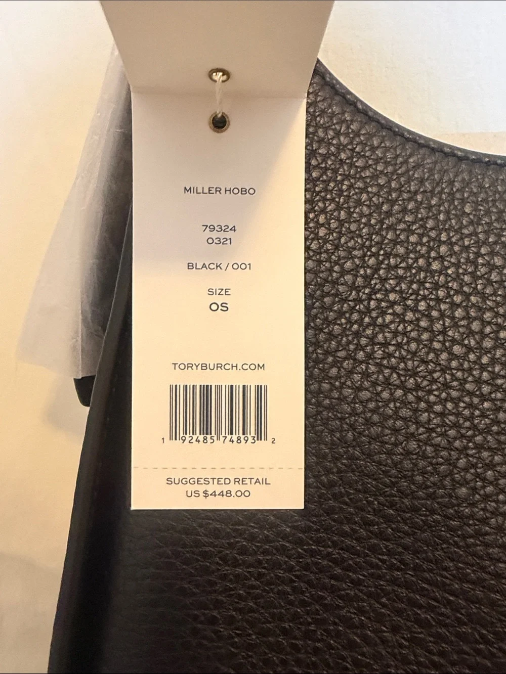Tory Burch Black Pebbled Leather Hobo with Gold Emblem